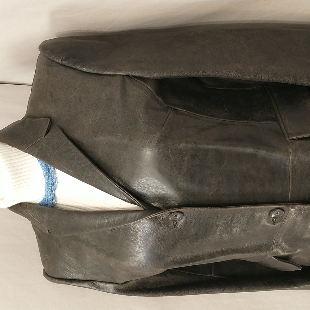 Leather Dark Brown Coat 40" Long Classic Trench Style LG 12 See Measurements - Picture 2 of 10